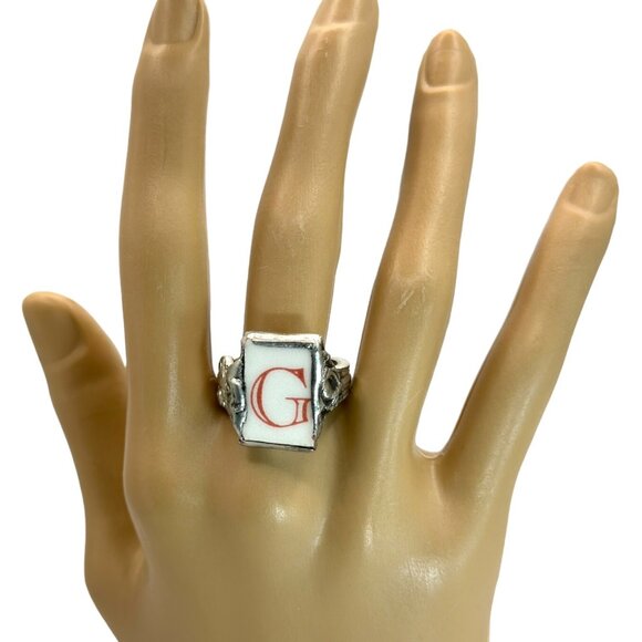 Hand Crafted Jewelry - Peter Rabbit Alphabet Broken China Ring & 1847 Rogers Bro 3X SP Spoon Handle 7.5